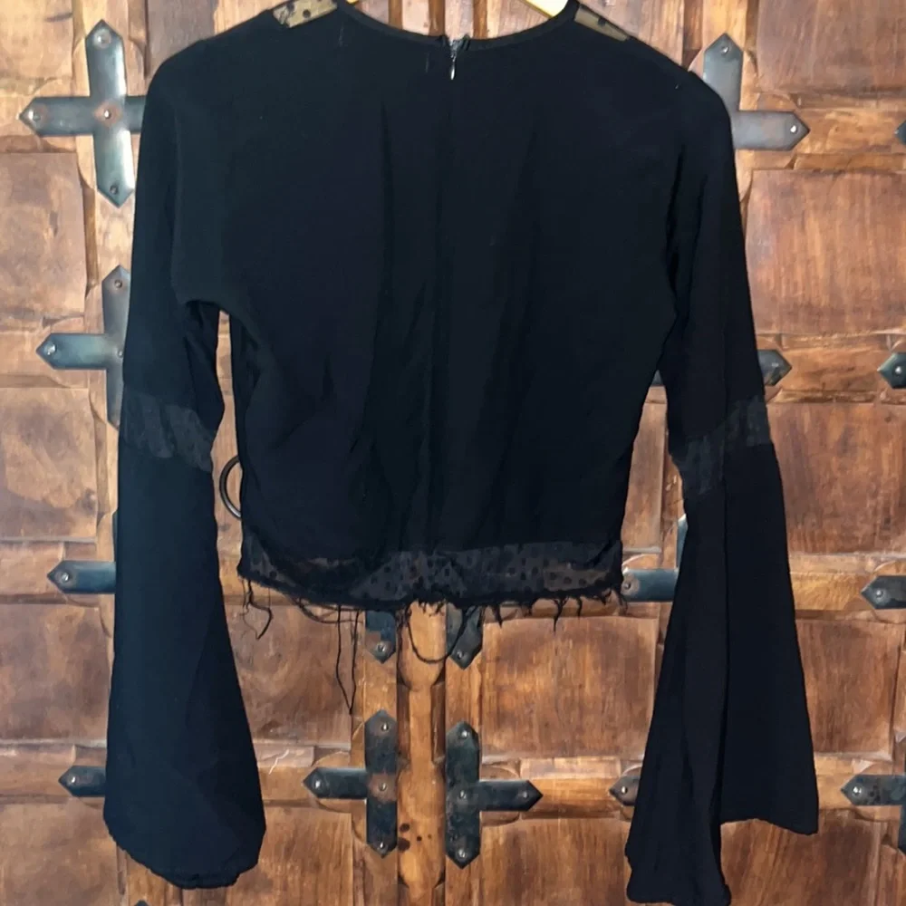 For Love and Lemons black cut off bottom flared sleeve blouse